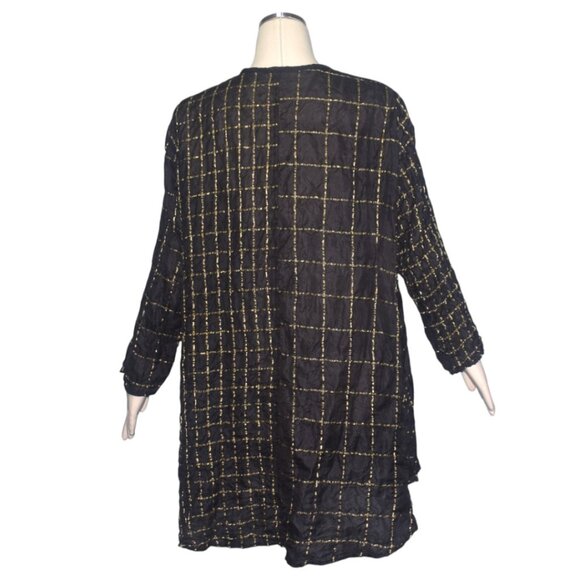 URU Black and Gold Silk Tunic Top Dress Button Front Lightweight Long Sleeves XL - Picture 7 of 11